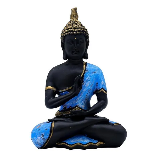 Decorative_Buddha_Statue,_Black_and_Blue_with_Gold_Accents,_25.4_cm_x_17.8_cm,_Meditation_Pose