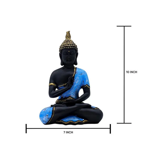 Decorative_Buddha_Statue,_Black_and_Blue_with_Gold_Accents,_25.4_cm_x_17.8_cm,_Meditation_Pose