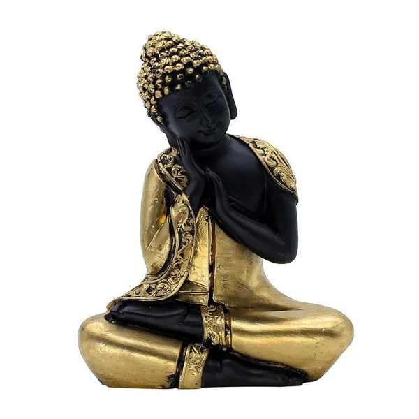 Polyresin_Buddha_Statue_for_Shelf_Decor,_Black_and_Gold,_16.5_cm_x_12.7_cm