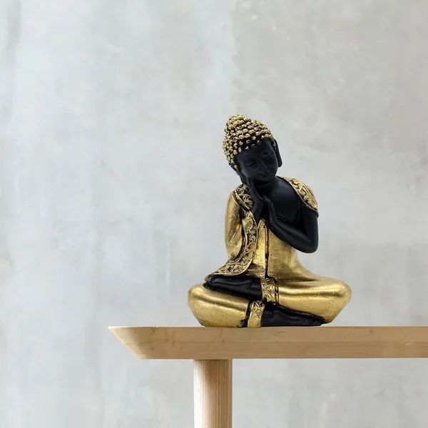 Polyresin_Buddha_Statue_for_Shelf_Decor,_Black_and_Gold,_16.5_cm_x_12.7_cm