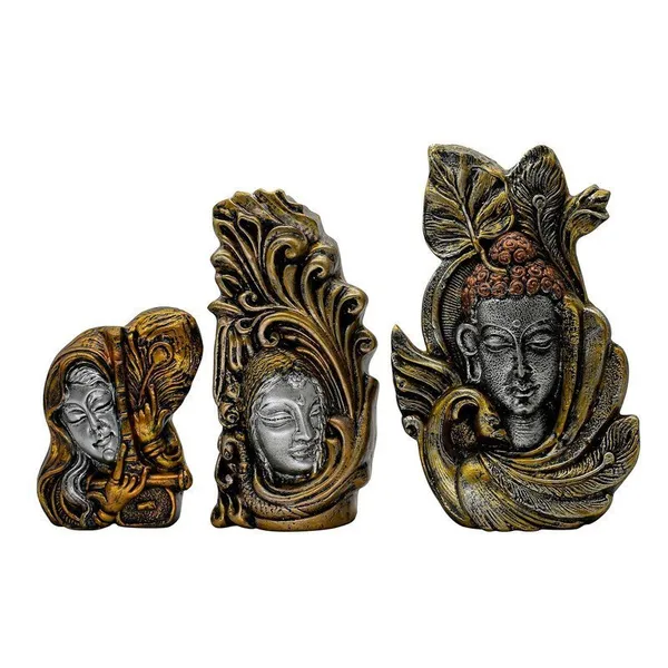 Decorative_Buddha_Statue_Set_of_3,_Antique_Gold_and_Silver_Finish,_4.5-6.5_Inch_Height
