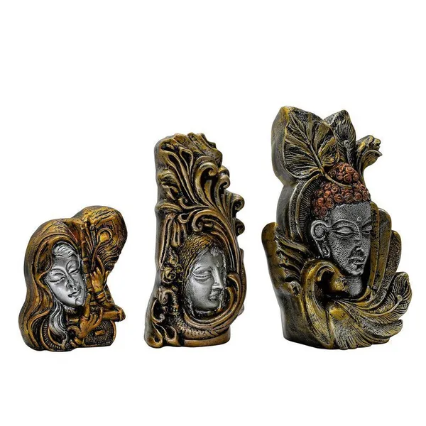 Decorative_Buddha_Statue_Set_of_3,_Antique_Gold_and_Silver_Finish,_4.5-6.5_Inch_Height