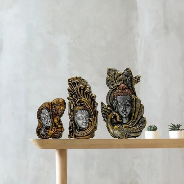 Decorative_Buddha_Statue_Set_of_3,_Antique_Gold_and_Silver_Finish,_4.5-6.5_Inch_Height