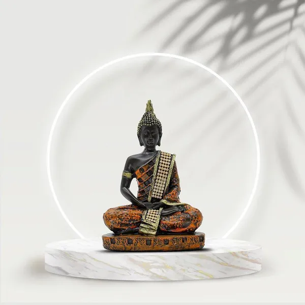 Samadhi_Buddha_Decorative_Buddha_Statue,_Black_and_Orange_with_Jewelled_Robe,_7.5_inch_Height