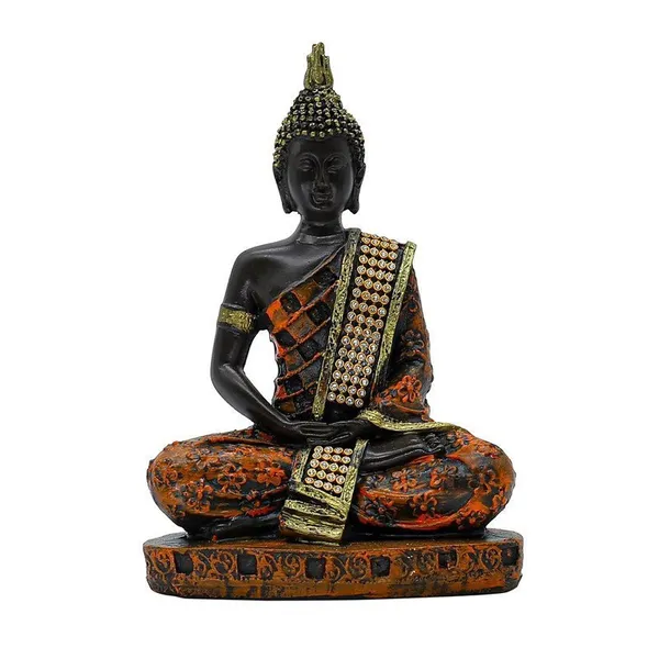 Samadhi_Buddha_Decorative_Buddha_Statue,_Black_and_Orange_with_Jewelled_Robe,_7.5_inch_Height