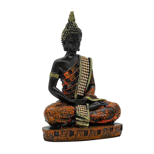 Samadhi_Buddha_Decorative_Buddha_Statue,_Black_and_Orange_with_Jewelled_Robe,_7.5_inch_Height
