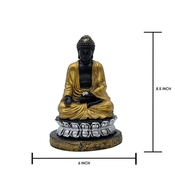 Samadhi_Buddha_Statue,_Black_and_Gold,_21.6_x_15.2_cm,_Silver_Lotus_Base
