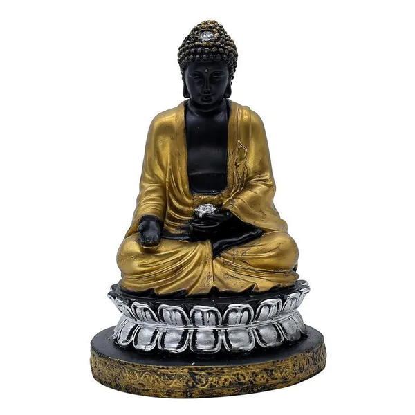 Samadhi_Buddha_Statue,_Black_and_Gold,_21.6_x_15.2_cm,_Silver_Lotus_Base