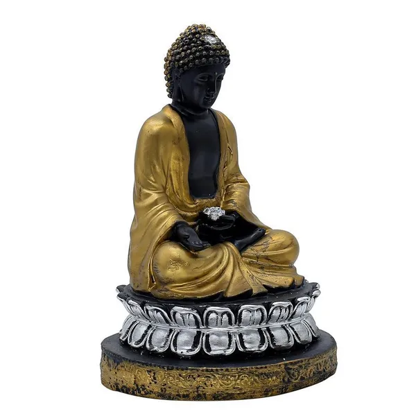 Samadhi_Buddha_Statue,_Black_and_Gold,_21.6_x_15.2_cm,_Silver_Lotus_Base