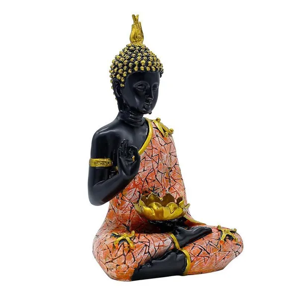 Decorative_Buddha_Statue_with_Lotus_for_Home_Decor,_Black_and_Orange_Mosaic_Design,_26.7_cm_x_17.8_cm