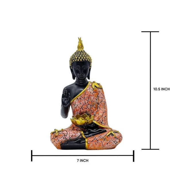 Decorative_Buddha_Statue_with_Lotus_for_Home_Decor,_Black_and_Orange_Mosaic_Design,_26.7_cm_x_17.8_cm