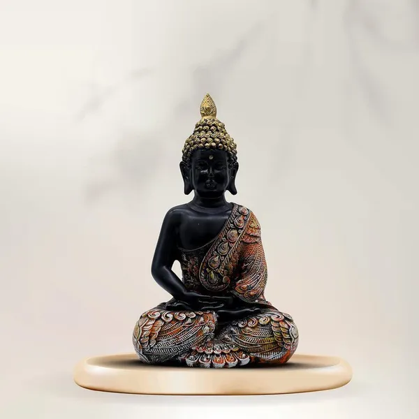Meditating_Sitting_Buddha_Statue_Showpiece_Idol_Home_Decor_Items_with_Gold_Crown_and_Carved_Robe,_Black_and_Orange,_28_cm_x_15_cm