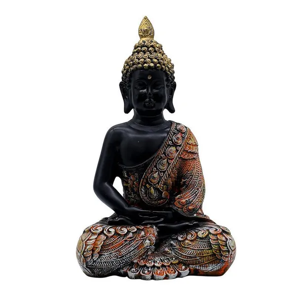 Meditating_Sitting_Buddha_Statue_Showpiece_Idol_Home_Decor_Items_with_Gold_Crown_and_Carved_Robe,_Black_and_Orange,_28_cm_x_15_cm