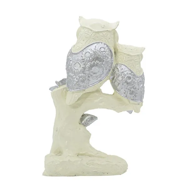 Polyresin_Owl_Set_of_2_Showpiece_for_Table_Decor,_White_and_Silver,_9_inch_Height