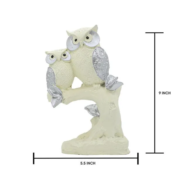 Polyresin_Owl_Set_of_2_Showpiece_for_Table_Decor,_White_and_Silver,_9_inch_Height