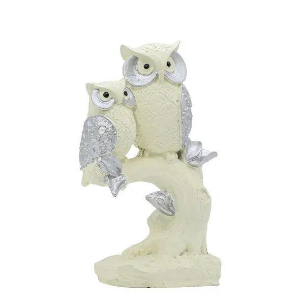 Polyresin_Owl_Set_of_2_Showpiece_for_Table_Decor,_White_and_Silver,_9_inch_Height