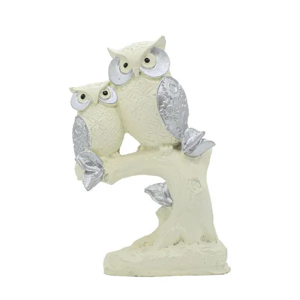 Polyresin_Owl_Set_of_2_Showpiece_for_Table_Decor,_White_and_Silver,_9_inch_Height