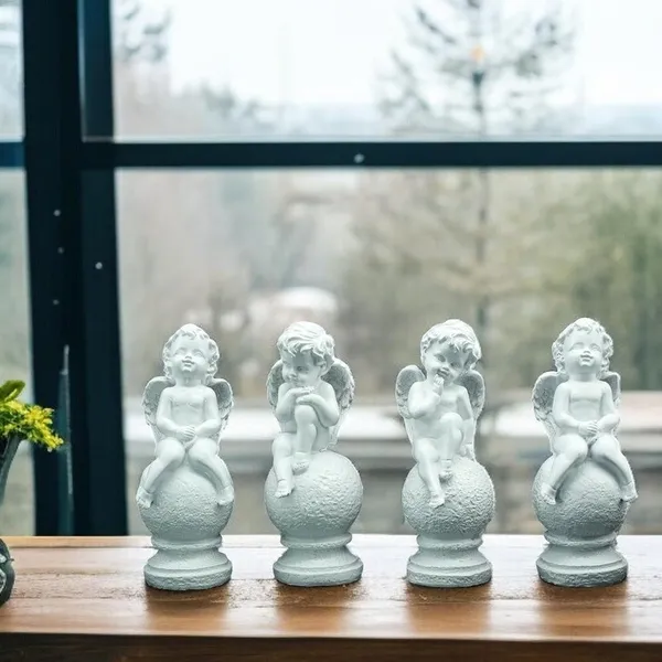 White_Angel_Figurine_Set_of_4,_Decorative_Garden_Statues,_8_Inch_Height,_3-3.5_Inch_Width