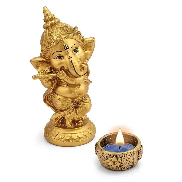 Ganesha_Playing_Flute_Idol_with_Decorative_Tealight_Diya_Gold_Finish_Ganpati_Statue_for_Home,_Office_&_Pooja_Room_Decor_(6_Inch)