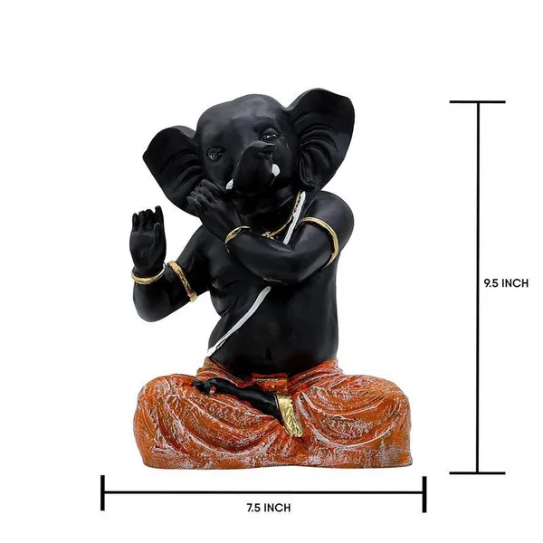 Black_Ganesha_Idol_in_Dancing_Pose_Polyresin_Ganpati_Statue_with_Orange_Dhoti_for_Home_Decor,_6_Inch