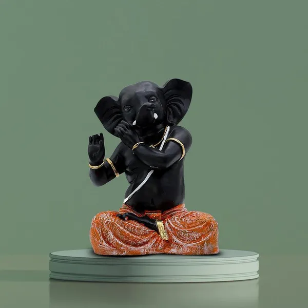 Black_Ganesha_Idol_in_Dancing_Pose_Polyresin_Ganpati_Statue_with_Orange_Dhoti_for_Home_Decor,_6_Inch
