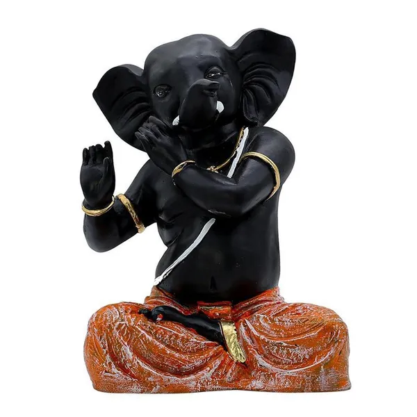 Black_Ganesha_Idol_in_Dancing_Pose_Polyresin_Ganpati_Statue_with_Orange_Dhoti_for_Home_Decor,_6_Inch