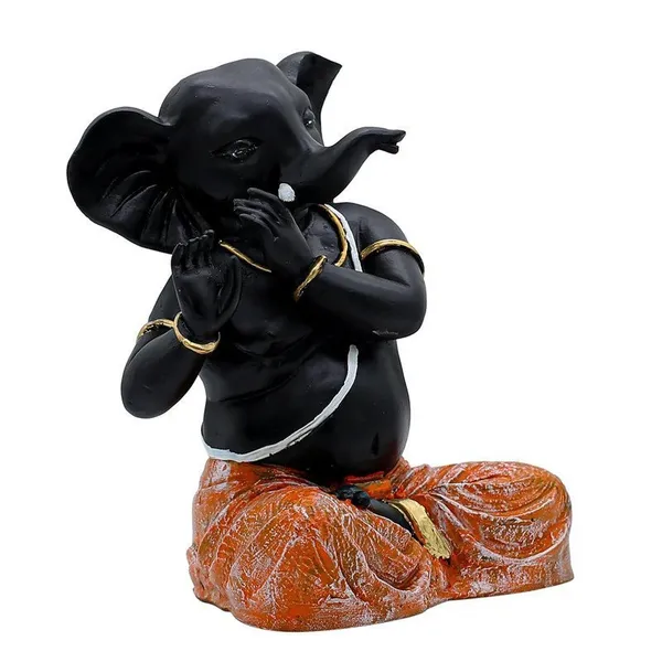 Black_Ganesha_Idol_in_Dancing_Pose_Polyresin_Ganpati_Statue_with_Orange_Dhoti_for_Home_Decor,_6_Inch
