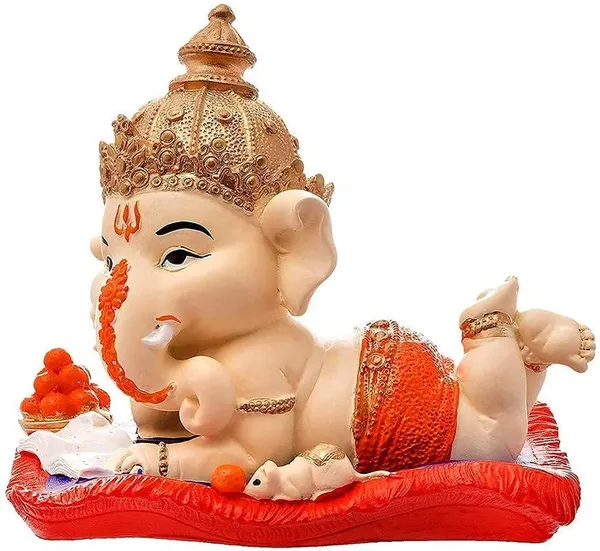 Baby_Ganesha_Idol_Reading_Book_with_Ladoo_Cute_Ganpati_Statue_for_Home_Decor,_Office_Desk_&_Gift,_Orange_Dhoti_Polyresin_Showpiece_6_Inch