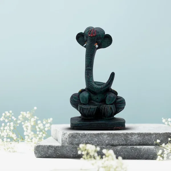 Abstract_Long_Trunk_Ganesha_Idol_Matte_Black_Ganpati_Statue_with_Damru_for_Home_Decor,_Office_Desk_&_Gift_6_Inch_Modern_Polyresin_Showpiece