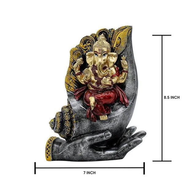 Ganesha_Sitting_on_Conch_Shell_Statue_-_Black_and_Red_-_Metal/Stone_-_Home/Office_Decor