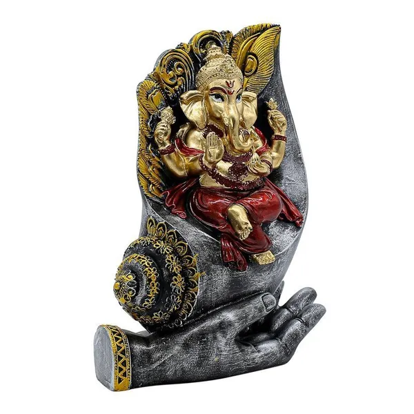Ganesha_Sitting_on_Conch_Shell_Statue_-_Black_and_Red_-_Metal/Stone_-_Home/Office_Decor