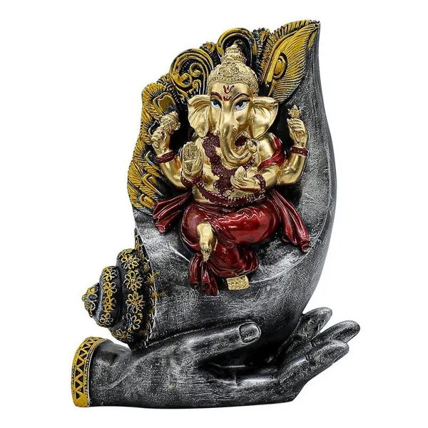 Ganesha_Sitting_on_Conch_Shell_Statue_-_Black_and_Red_-_Metal/Stone_-_Home/Office_Decor