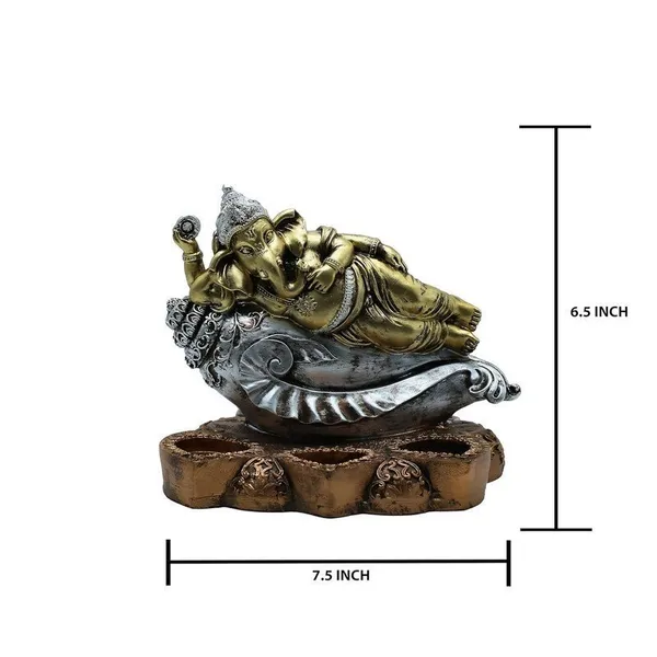 Gold_&_Silver_Ganesha_Statue_on_Conch_Shell_-_Decorative_Figurine_for_Home_&_Office