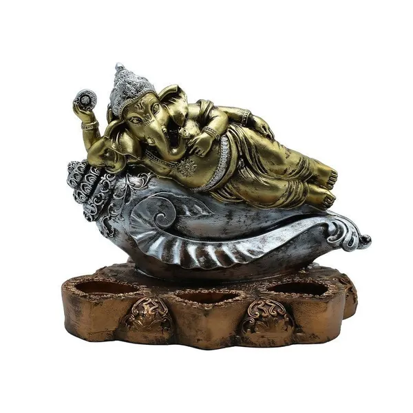 Gold_&_Silver_Ganesha_Statue_on_Conch_Shell_-_Decorative_Figurine_for_Home_&_Office