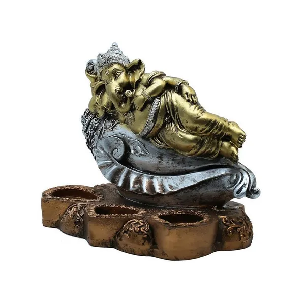 Gold_&_Silver_Ganesha_Statue_on_Conch_Shell_-_Decorative_Figurine_for_Home_&_Office