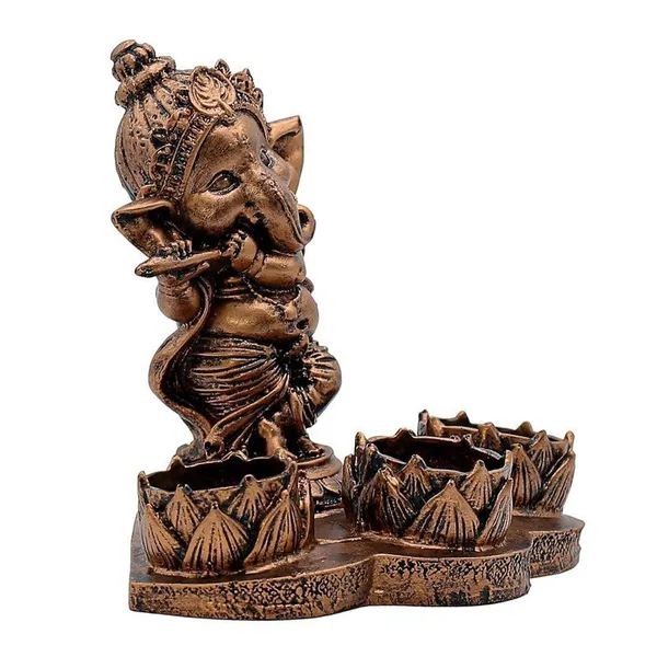 Polyresin_Ganesha_Flute_Tea_Light_Candle_Holder_Antique_Copper_Ganesha_Statue_with_3_Lotus_Tea_Lights_for_Puja_Room,_Home_Decor