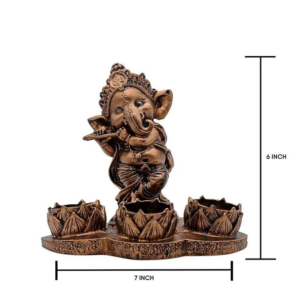 Polyresin_Ganesha_Flute_Tea_Light_Candle_Holder_Antique_Copper_Ganesha_Statue_with_3_Lotus_Tea_Lights_for_Puja_Room,_Home_Decor
