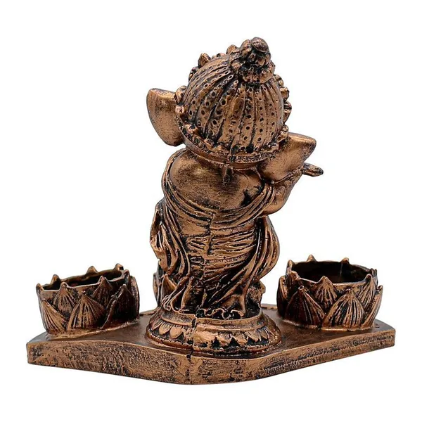 Polyresin_Ganesha_Flute_Tea_Light_Candle_Holder_Antique_Copper_Ganesha_Statue_with_3_Lotus_Tea_Lights_for_Puja_Room,_Home_Decor