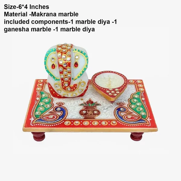 Handcrafted_Marble_Ganesha_Chowki_with_Diya_Decorative_PUJA_Thali_Set_for_Roli,_Chawal,_Temple_&_Home_decor