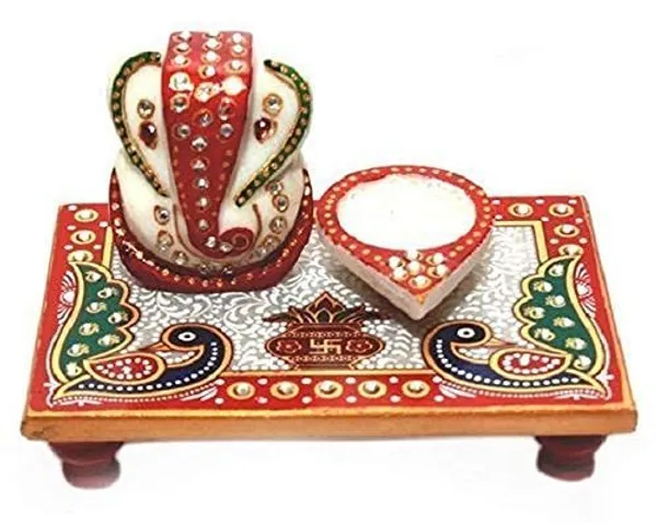 Handcrafted_Marble_Ganesha_Chowki_with_Diya_Decorative_PUJA_Thali_Set_for_Roli,_Chawal,_Temple_&_Home_decor