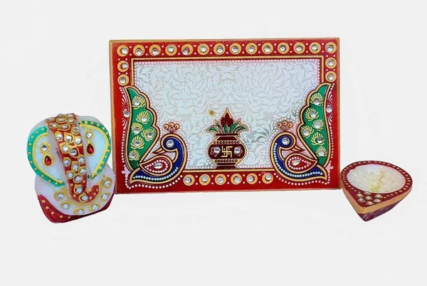 Handcrafted_Marble_Ganesha_Chowki_with_Diya_Decorative_PUJA_Thali_Set_for_Roli,_Chawal,_Temple_&_Home_decor