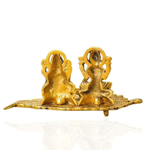 Brass_Lakshmi_Ganesha_Diya_Holder_on_Leaf_Puja_Plate_GoldTone_for_Giftin_and_Home_Decor