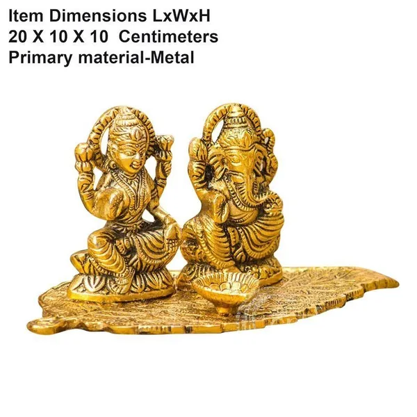 Brass_Lakshmi_Ganesha_Diya_Holder_on_Leaf_Puja_Plate_GoldTone_for_Giftin_and_Home_Decor
