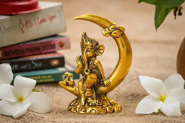 Golden_Ganesha_Statue_on_Crescent_Moon_for_Home_Decor_&_Gifting