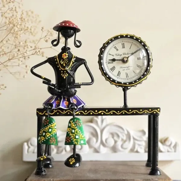 Decorative_Sitting_Doll_with_Clock_in_Metal_|_Handcrafted_Table_Showpiece_with_Timepiece_|_Unique_Home_&_Office_decor_Gift_Item