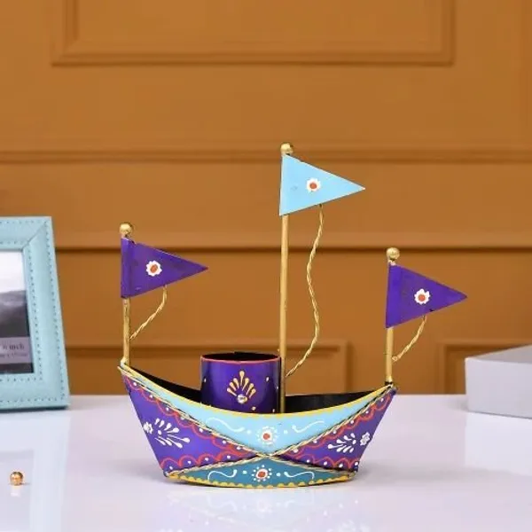 Handcrafted_Metal_Blue_Boat_Pen_Holder_|_Artistic_Tabletop_Organizer_for_Home,_Office_&_Study_Desk