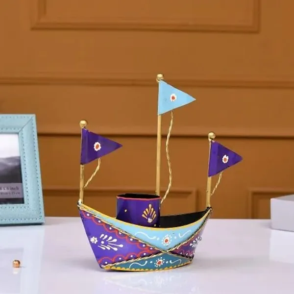 Handcrafted_Metal_Blue_Boat_Pen_Holder_|_Artistic_Tabletop_Organizer_for_Home,_Office_&_Study_Desk