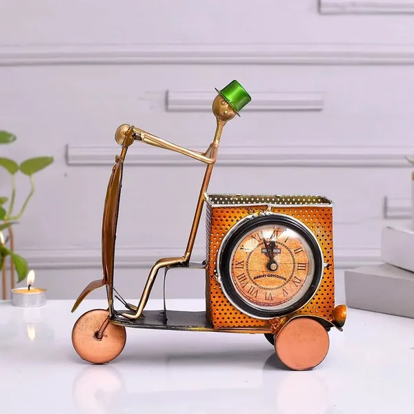 Metal_Scooter_Pen_Holder_with_Clock_|_Decorative_Table_Organizer_for_Office_&_Home_Decor