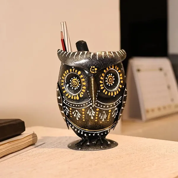 Handcrafted_Metal_Owl_Pen_Holder_for_Desk_|_Stylish_Stationery_Organizer_|_Artistic_Home_&_Office_Table_Decor_Gift