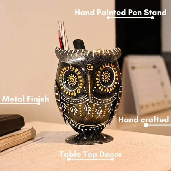 Handcrafted_Metal_Owl_Pen_Holder_for_Desk_|_Stylish_Stationery_Organizer_|_Artistic_Home_&_Office_Table_Decor_Gift